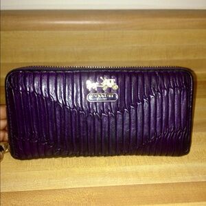 Coach Madison Gathered Purple Leather Wallet